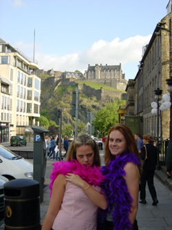 Bedecked in boas, we prepare to hit the town.