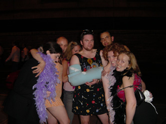 Some blokes we went to Uni with, out on a stag night. They were all wearing dodgy dresses.